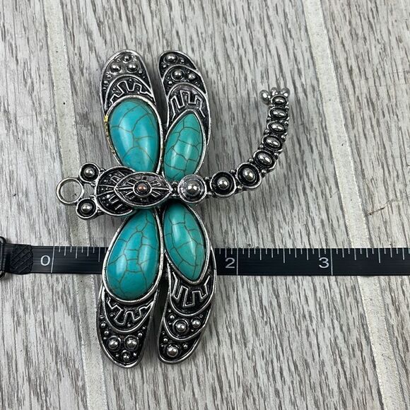 Large Turquoise & silver tone Dragonfly pendant and bangle watch.  Lot of 2 - Picture 8 of 10